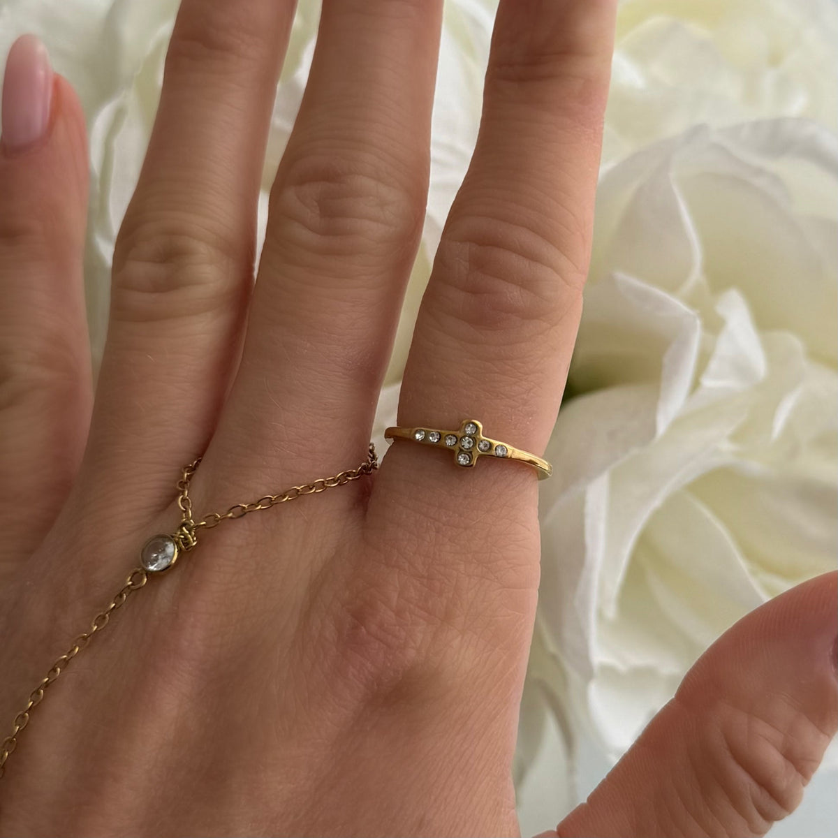 Cross Ring with Cubic Zirconia Stone Accents