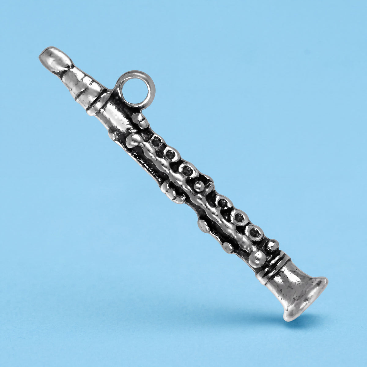 Sterling Silver Clarinet Charm with Jump Ring for Bracelets and Necklaces