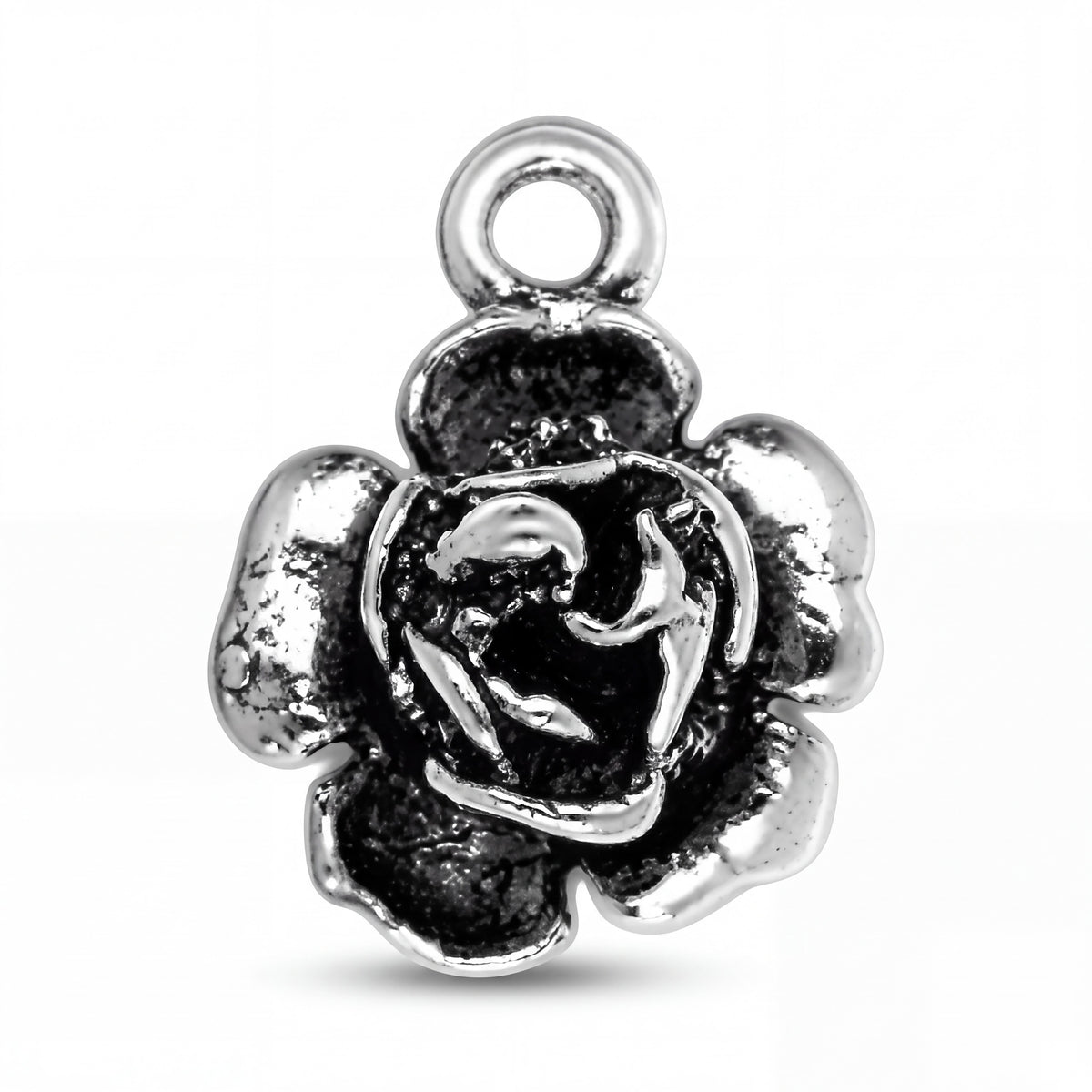 Sterling Silver Rose Charm with Jump Ring for Bracelets and Necklaces