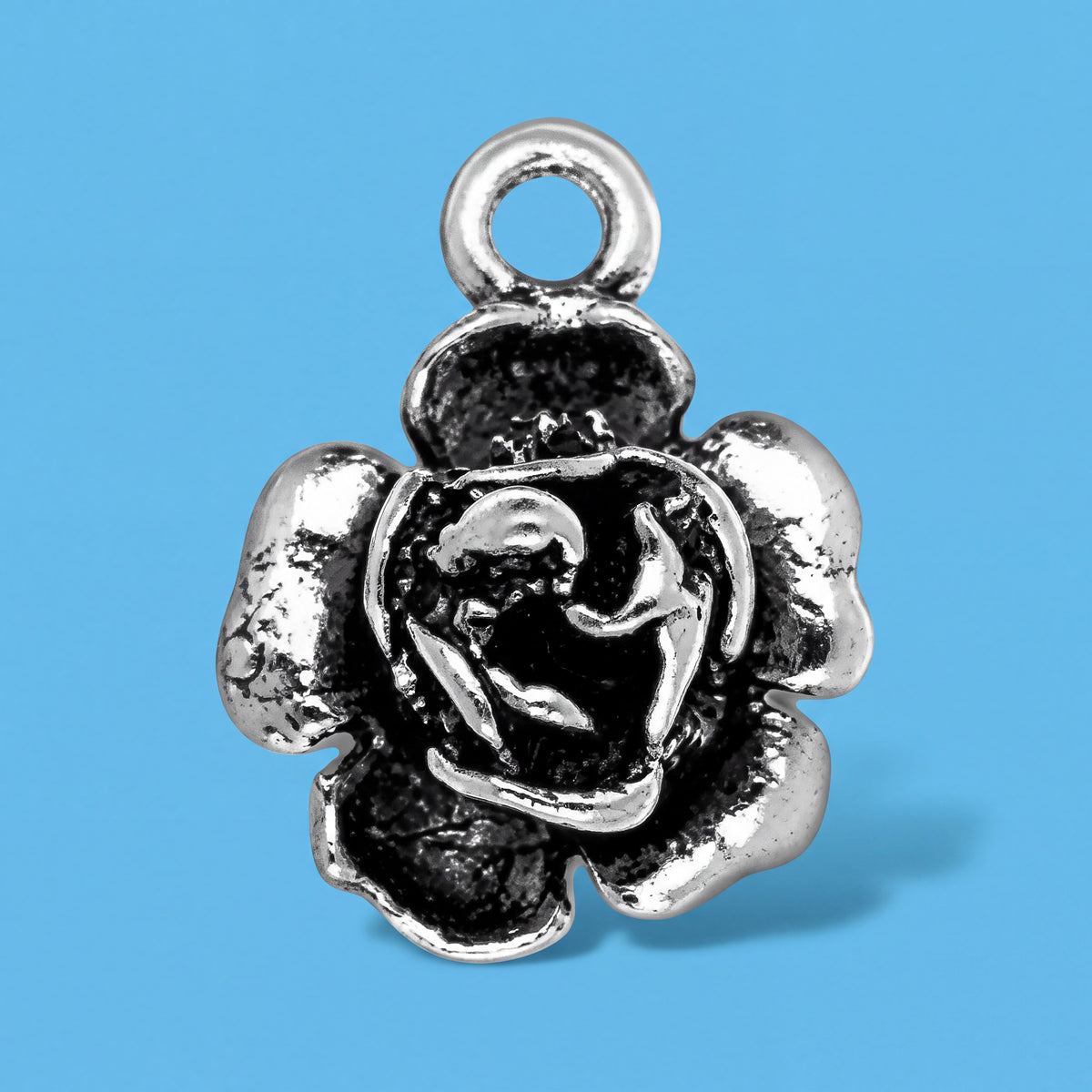 Sterling Silver Rose Charm with Jump Ring for Bracelets and Necklaces