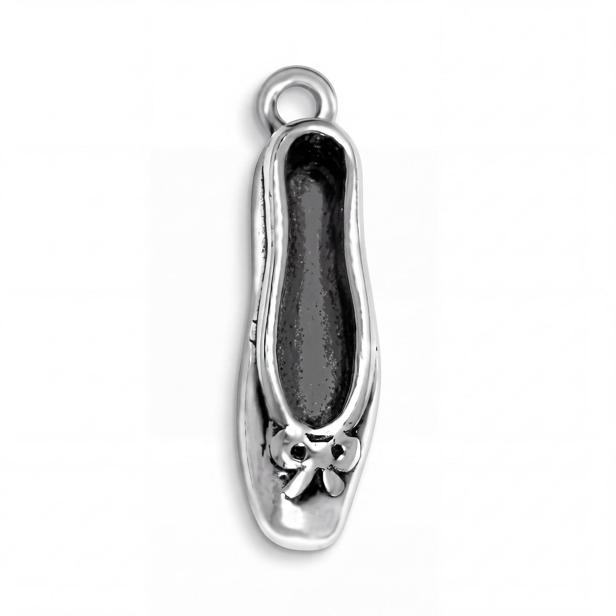 Sterling Silver Ballet Slipper Charm with Bow Detail and Jump Ring