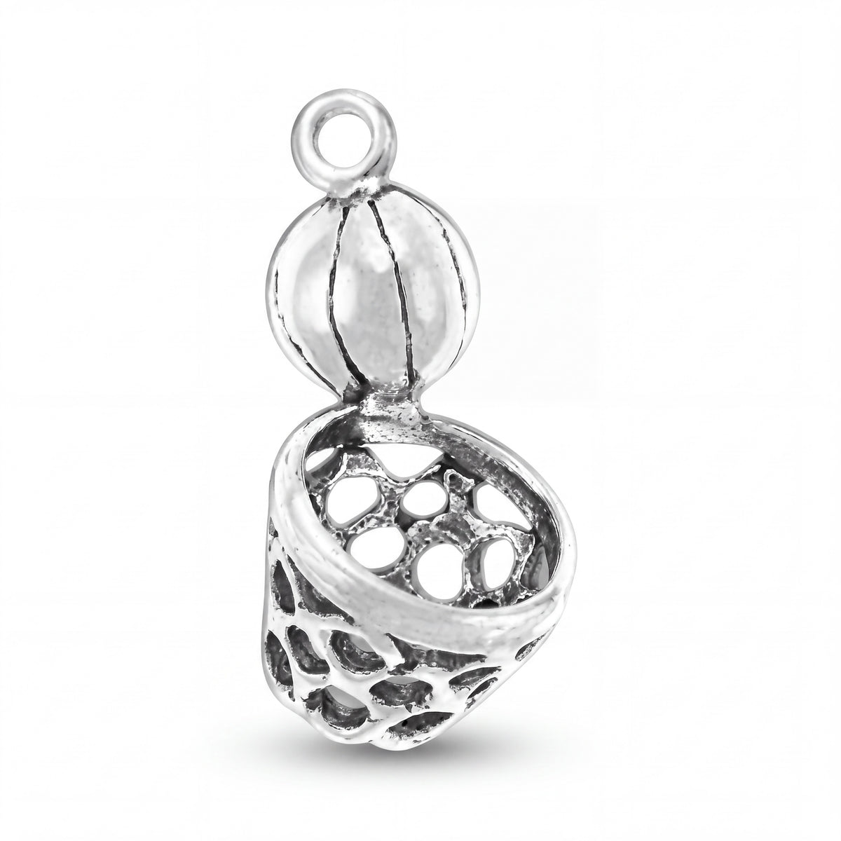 Sterling Silver Basketball and Hoop Charm with Jump Ring