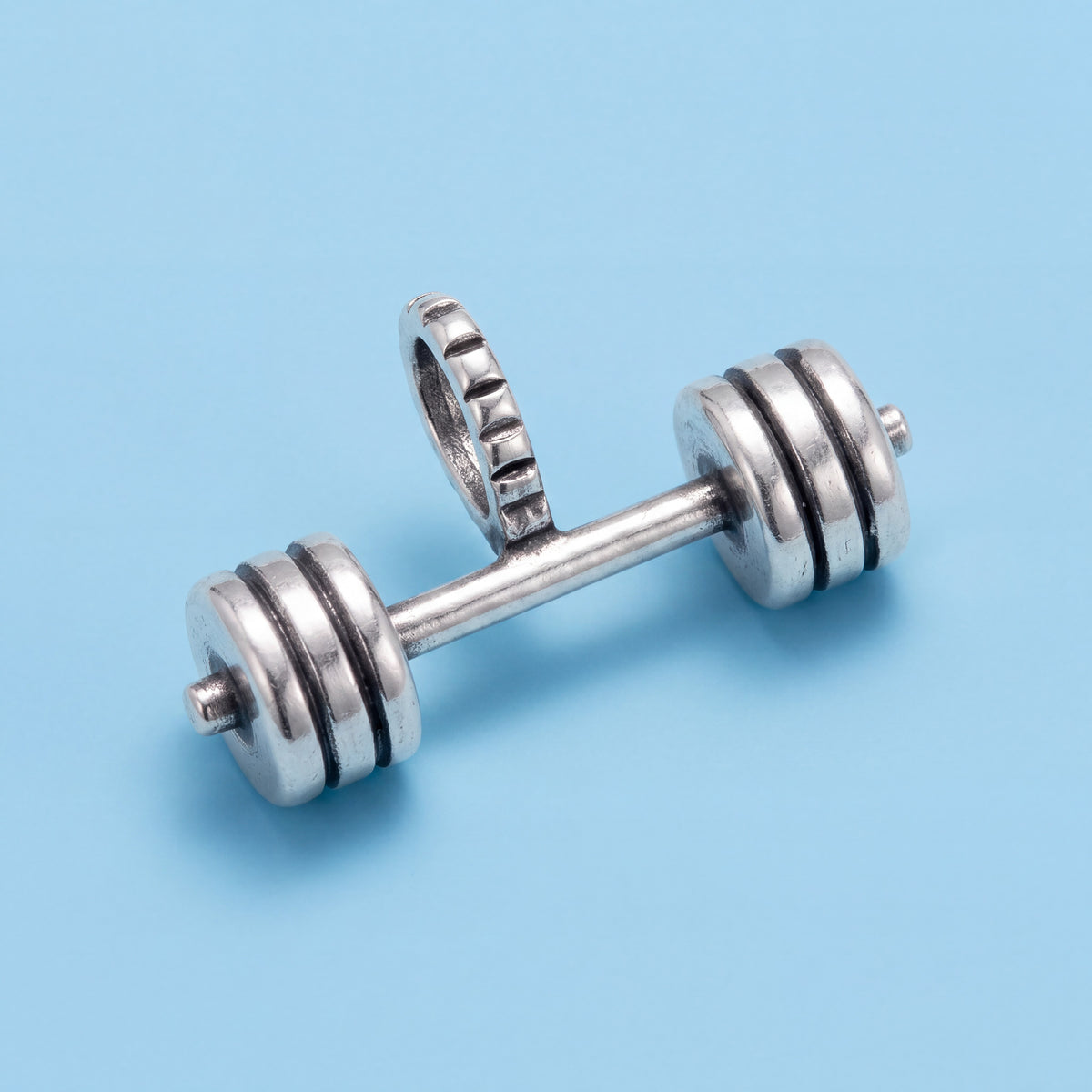 Sterling Silver Barbell Charm with Jump Ring for Bracelet