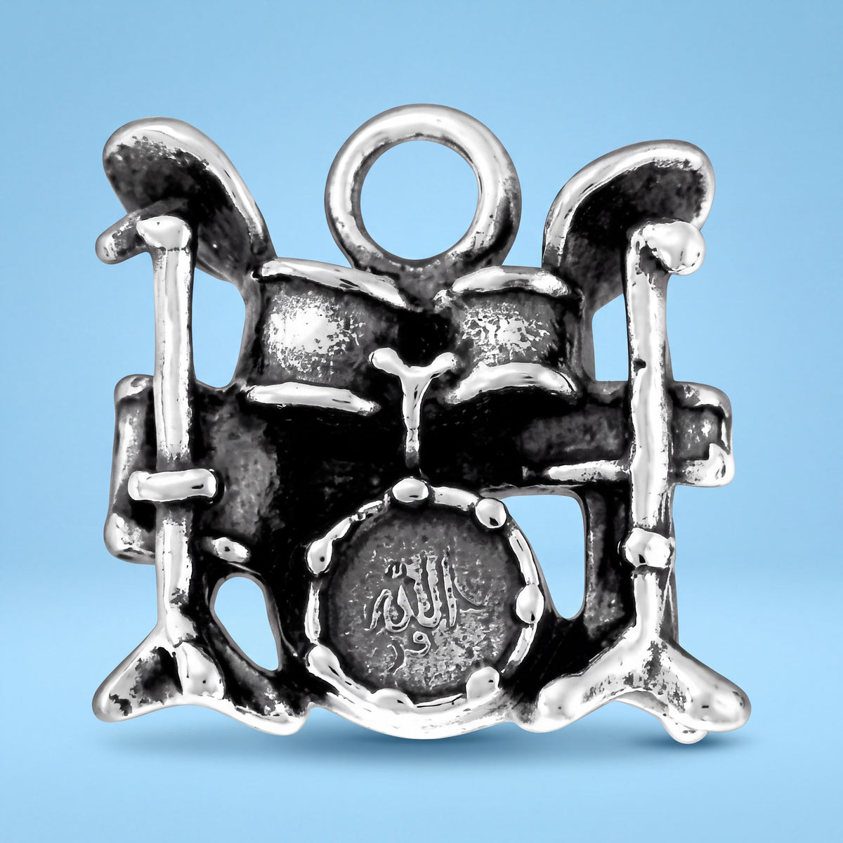 Sterling Silver Drum Set Charm for Bracelet with Jump Ring