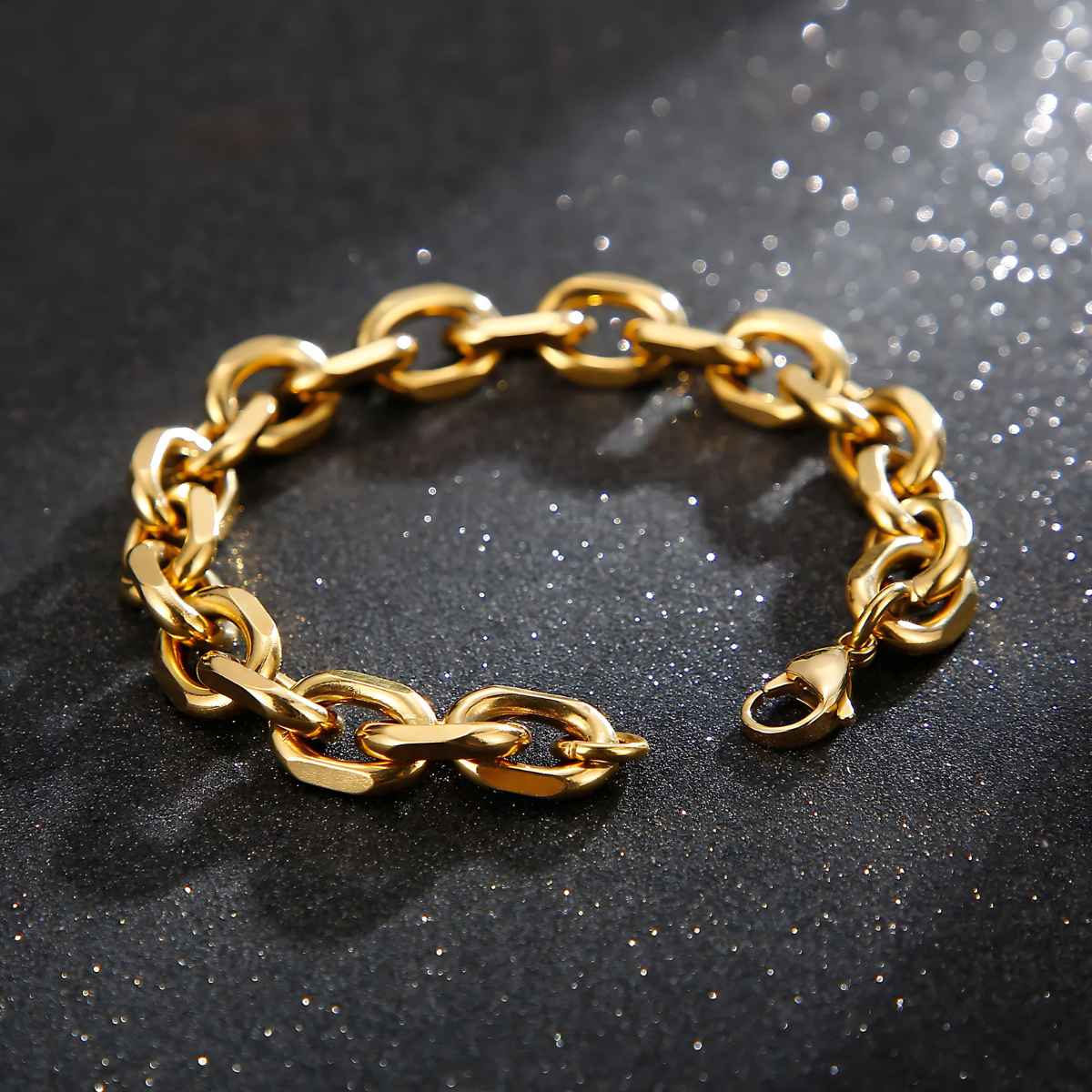 10mm Stainless Steel Cuban Link Bracelet Gold
