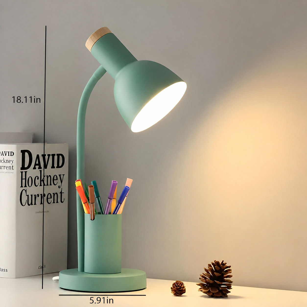 LED Table Lamp with Adjustable Rotating Head and Pen Holder