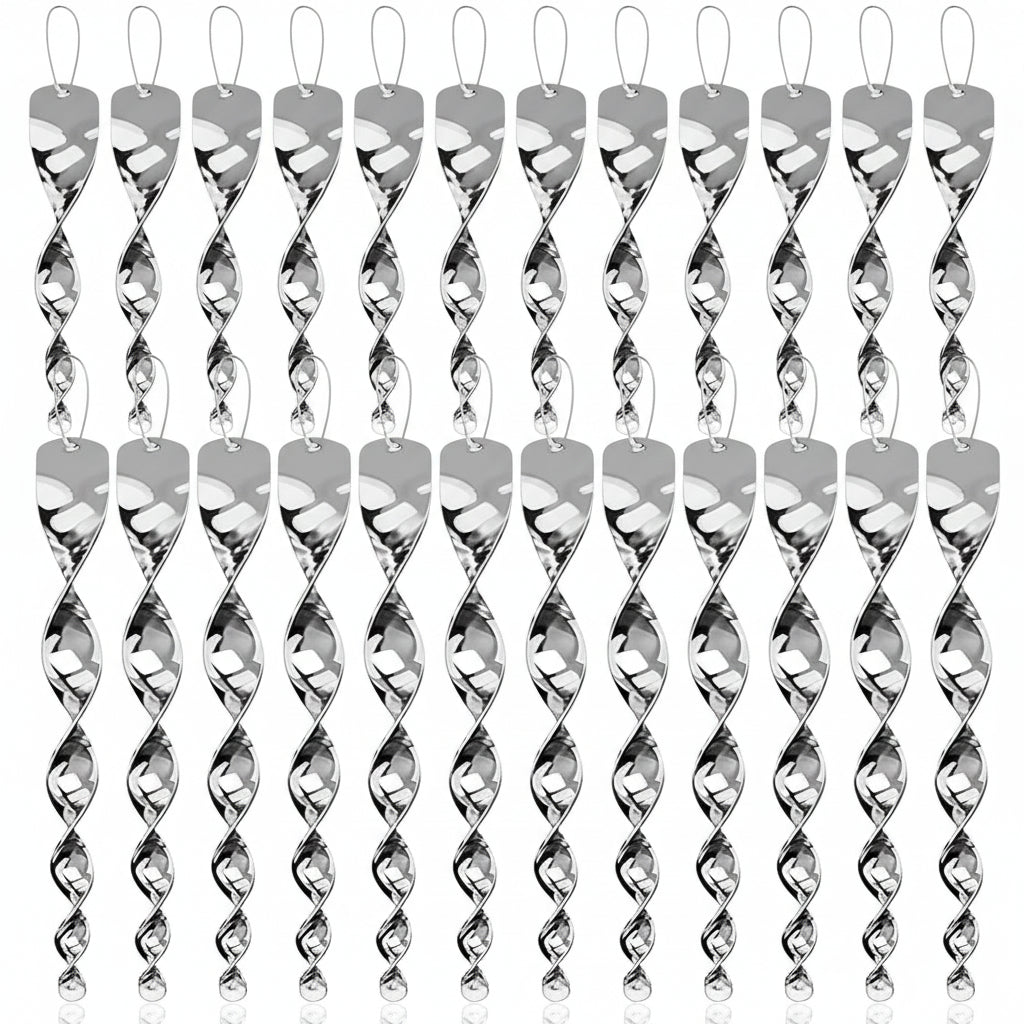 Spiral Rod Bird Deterrent with Reflective Surface and Rope Suspension