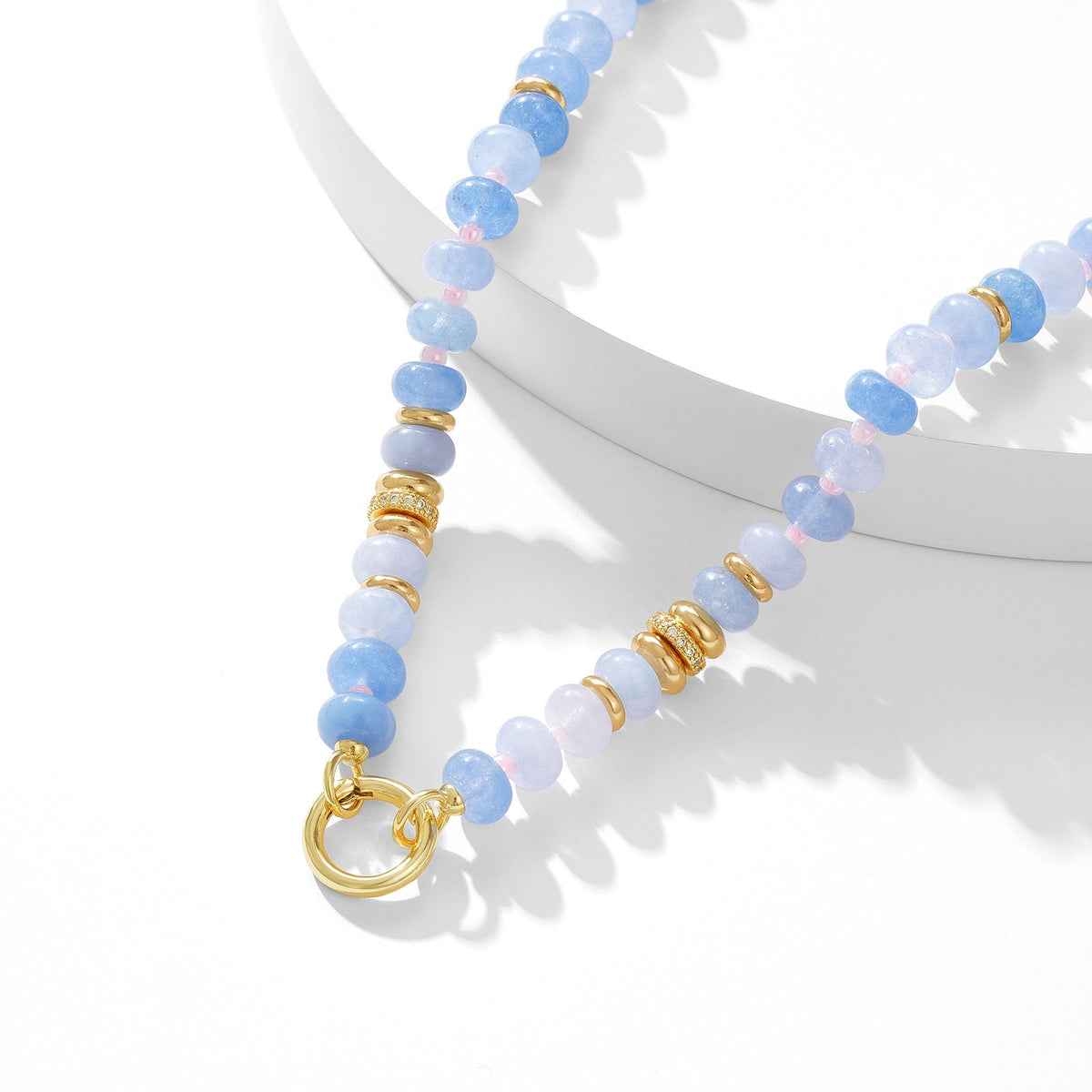 Natural Stone Beaded Choker Necklace with Gold-Plated Spring Ring Clasp