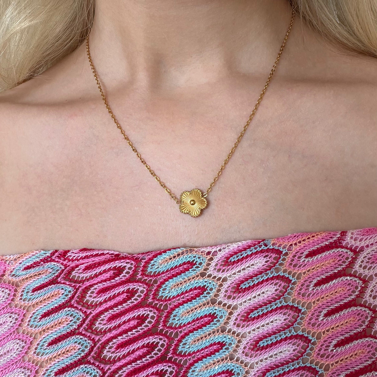Flower Pendant Necklace with Delicate Chain for Layering