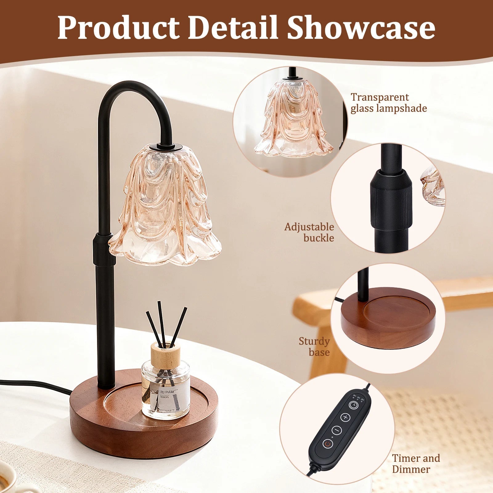 Candle Warmer Lamp with Adjustable Height and Four Brightness Levels, Auto Timer