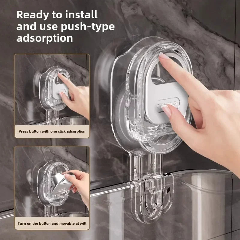 Vacuum Suction Bathroom Storage Rack with Clear PET Basket and Wall Mount