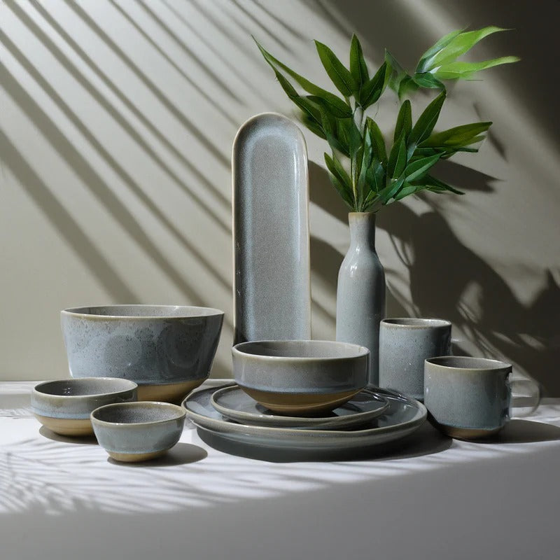 Grey Dining Set 43-Piece, Complete Tableware