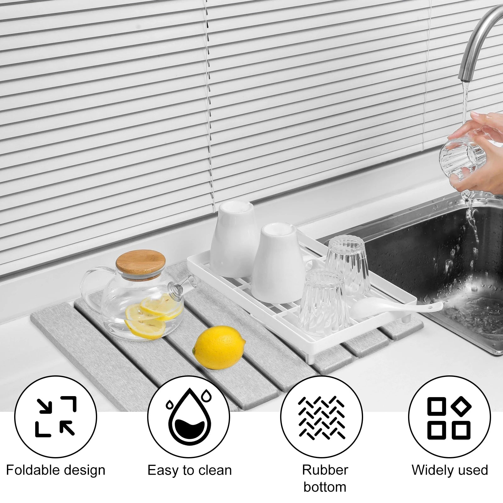 Dish Drying Mat with Diatomite Stone Absorption and Foldable Design, Nonslip Backing