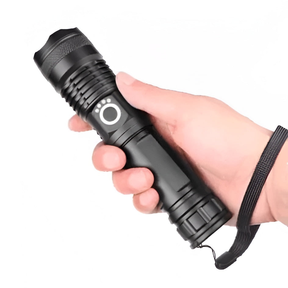 90000 Lumen LED Flashlight with Telescopic Zoom and Rechargeable Battery