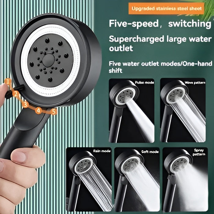 Handheld Shower Head with Five Spray Patterns and Pause Control