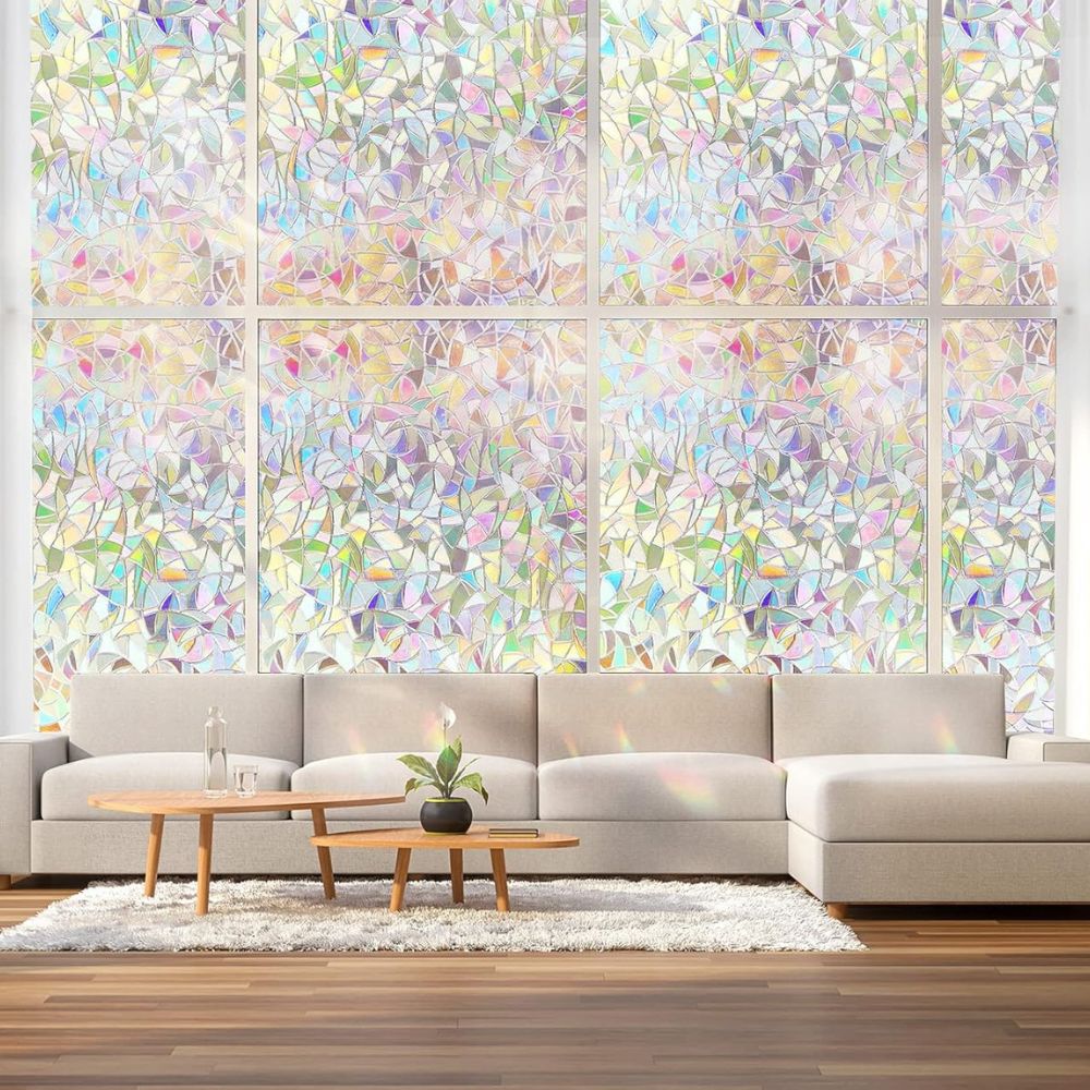 Rainbow Prismatic Window Film with Static Cling Application and UV Protection
