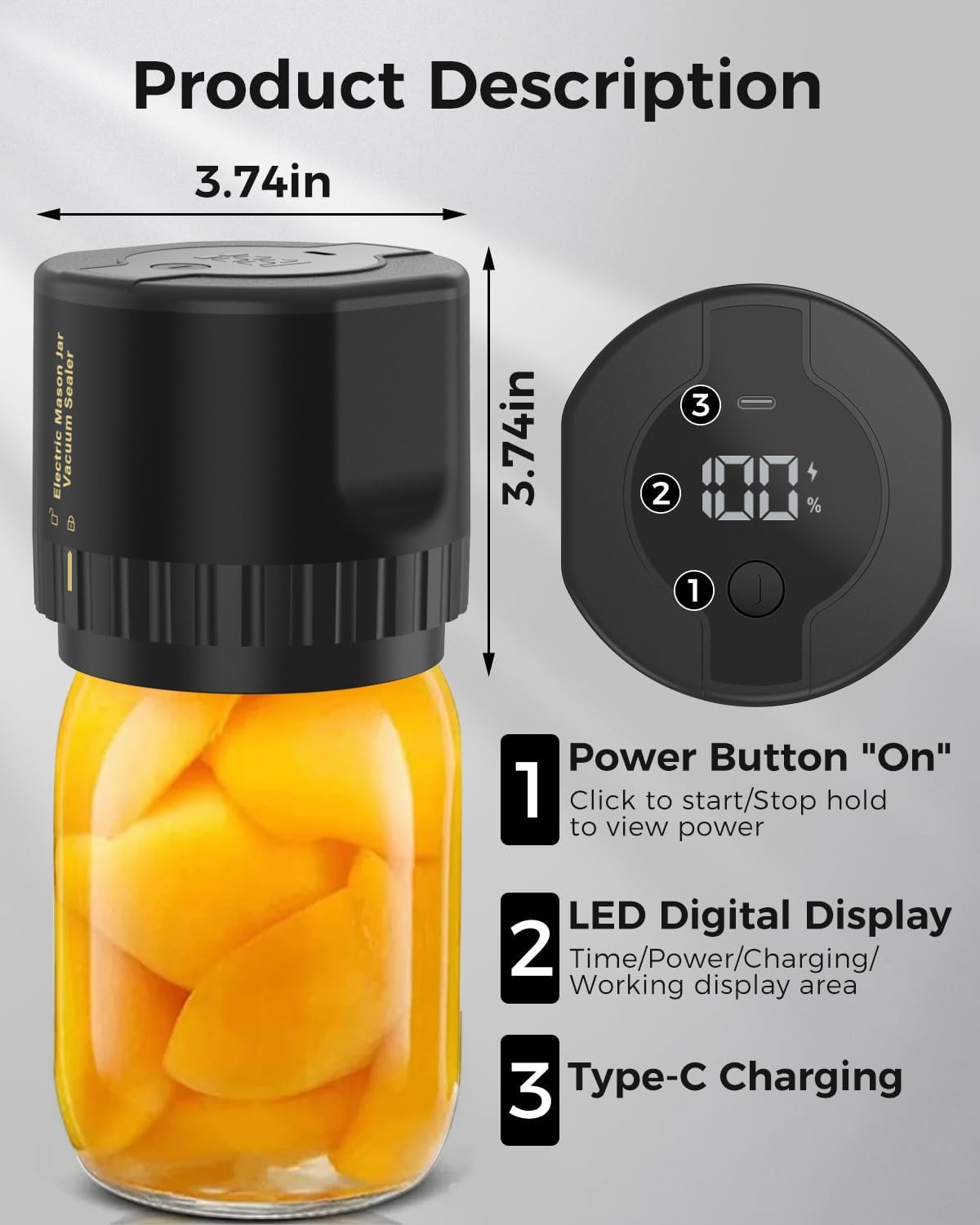 Electric Vacuum Sealer for Glass Jars with Dual Lid Sets and Quiet Operation