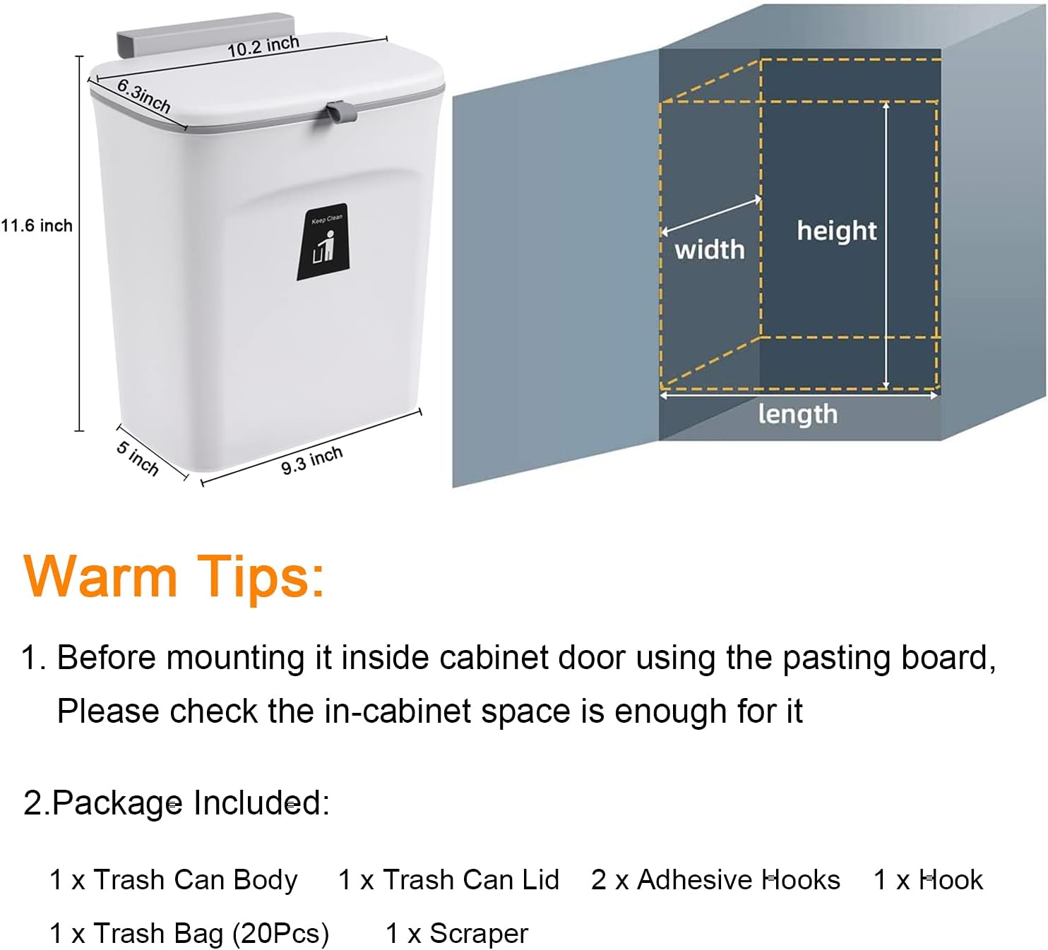 Under-Sink Compost Bin with Rolling Lid and Over-Door Hook, 2.4 Gallon