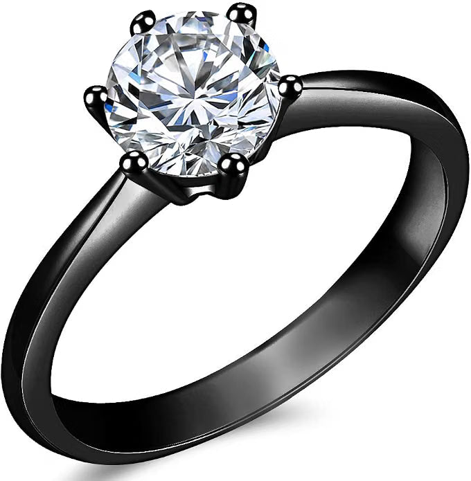 Cubic Zirconia Solitaire Ring with Stainless Steel Prong Setting and Nickel-Free Design