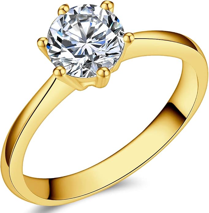 Cubic Zirconia Solitaire Ring with Stainless Steel Prong Setting and Nickel-Free Design