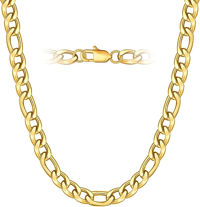 Figaro Chain Necklace with Gold Plated Finish, 8mm 18 Inch
