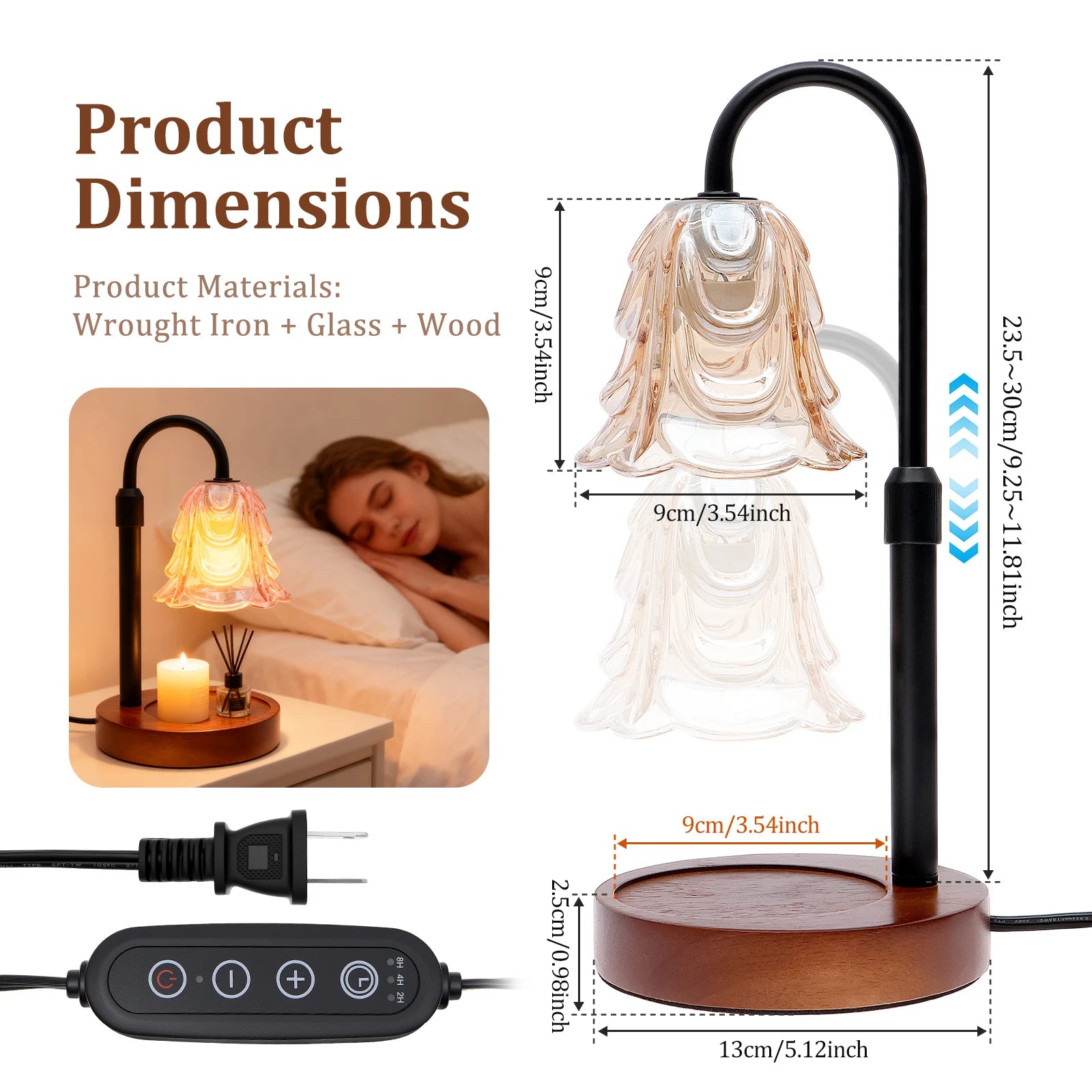 Candle Warmer Lamp with Adjustable Height and Four Brightness Levels, Auto Timer