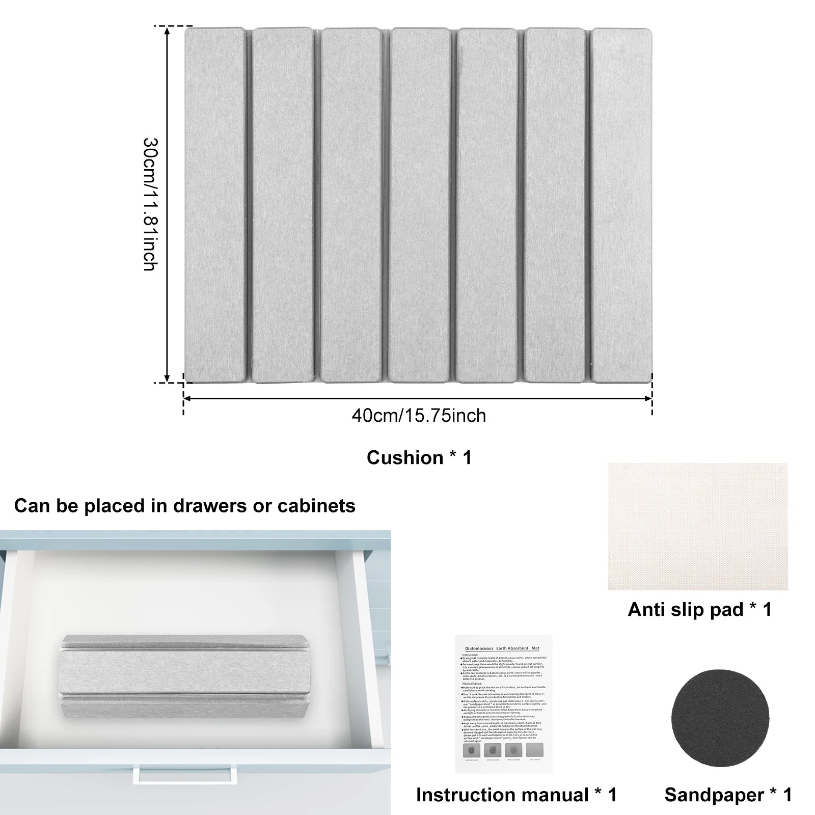 Dish Drying Mat with Diatomite Stone Absorption and Foldable Design, Nonslip Backing