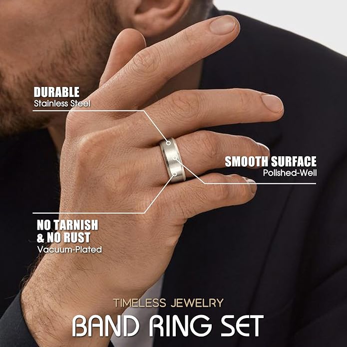 8mm Stainless Steel Band Ring with Matte Finish and Beveled Edges, Sizes 6-14