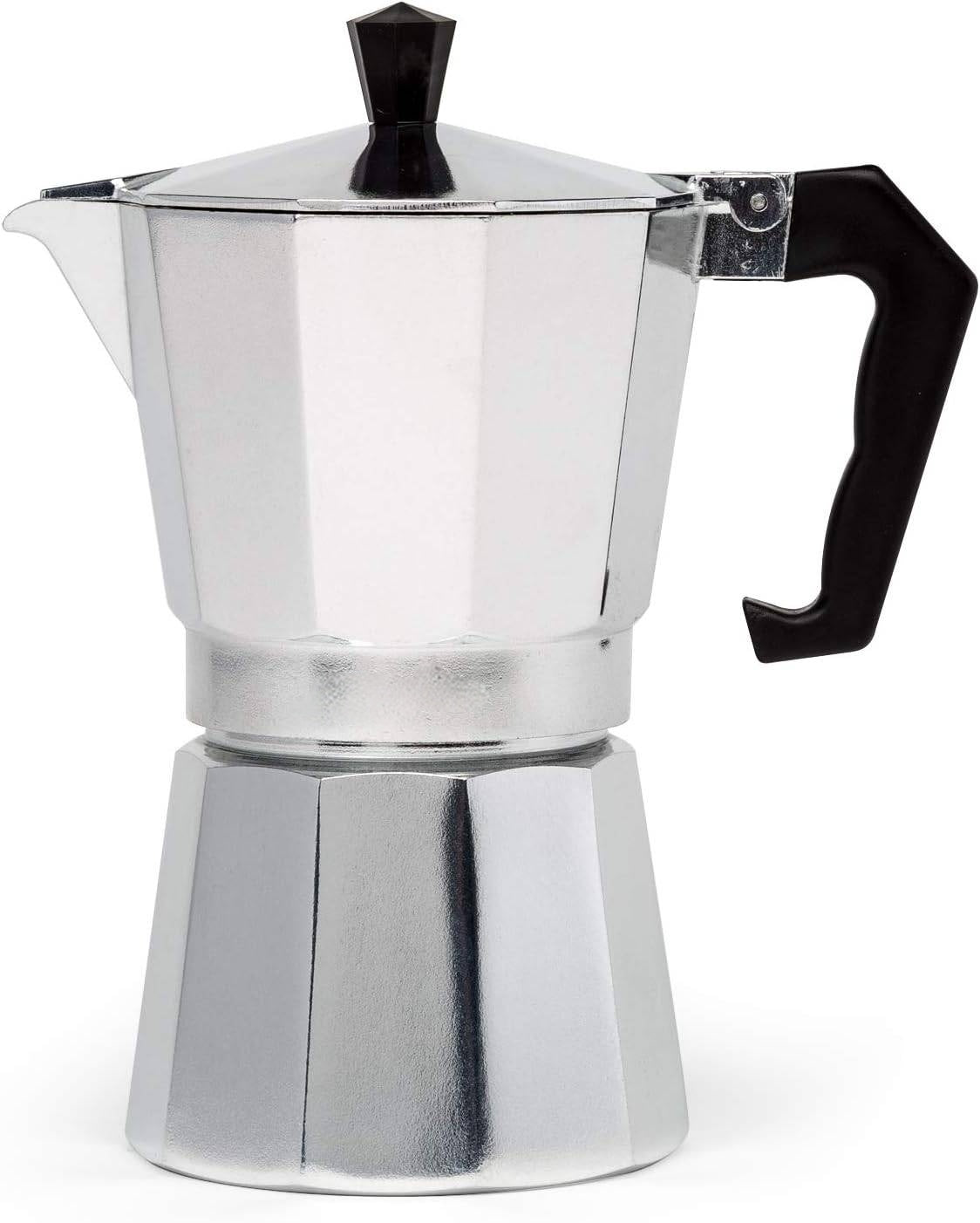 Stovetop Espresso Maker with Cast Aluminum Body and Heat-Resistant Handle, 6-Cup Capacity
