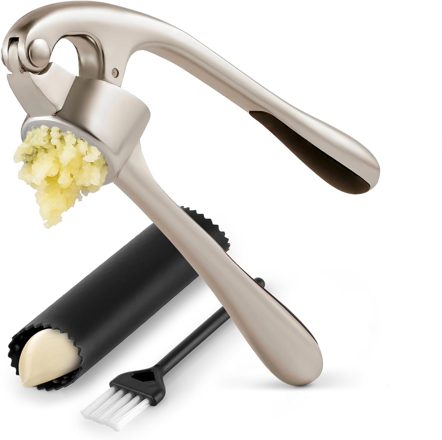 Garlic Press with One-Handed Operation and 37 Precision Holes