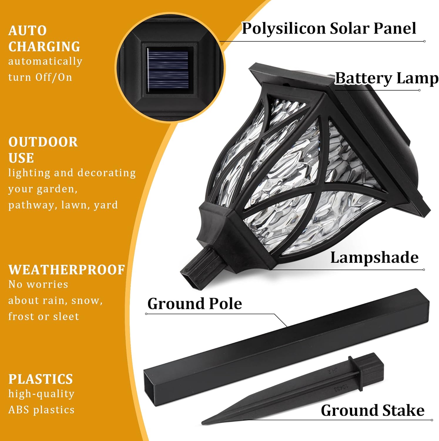 Solar Pathway Lights with Water-Ripple Pattern and Auto On-Off, 6-Pack
