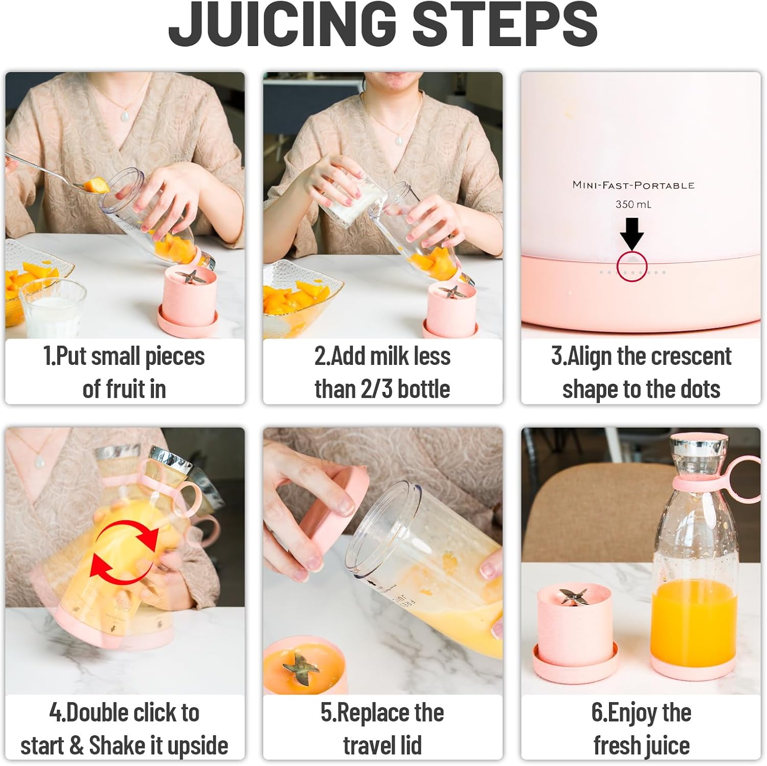 Portable Rechargeable Blender with Detachable Container and Magnetic Charging