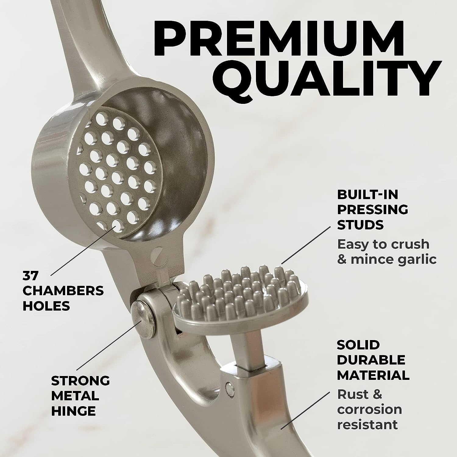 Garlic Press with One-Handed Operation and 37 Precision Holes
