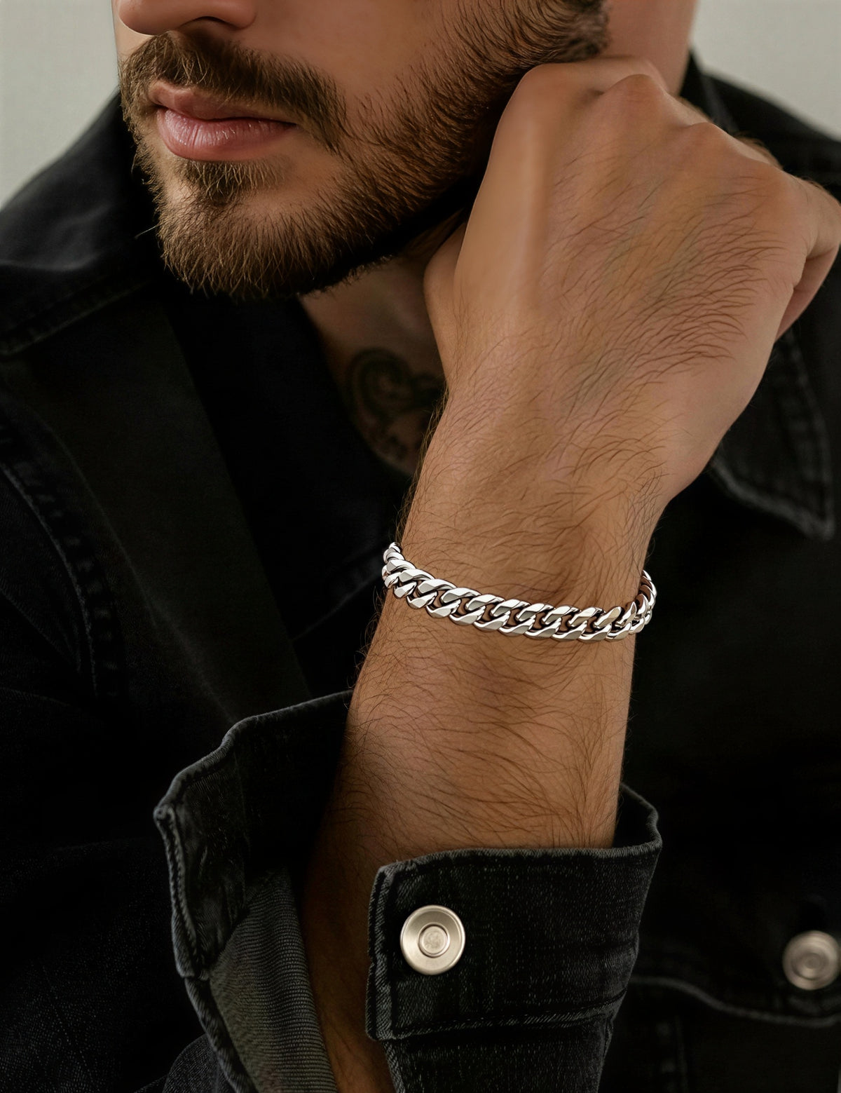 Stainless Steel Flat Link Bracelet with Polished Silver Finish, 5mm Wide 7.5in