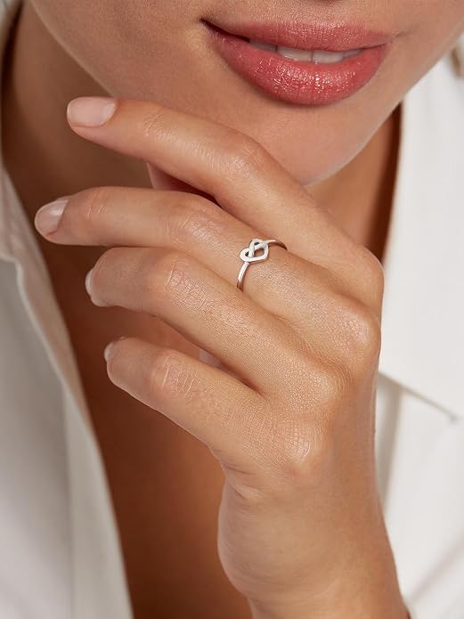 Sterling Silver Heart Ring with Gold Plating and Polished Finish, Sizes 4-12