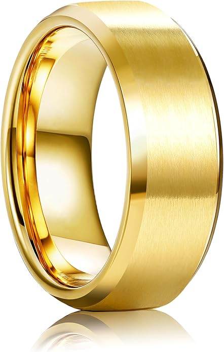 8mm Stainless Steel Band Ring with Matte Finish and Beveled Edges, Sizes 6-14