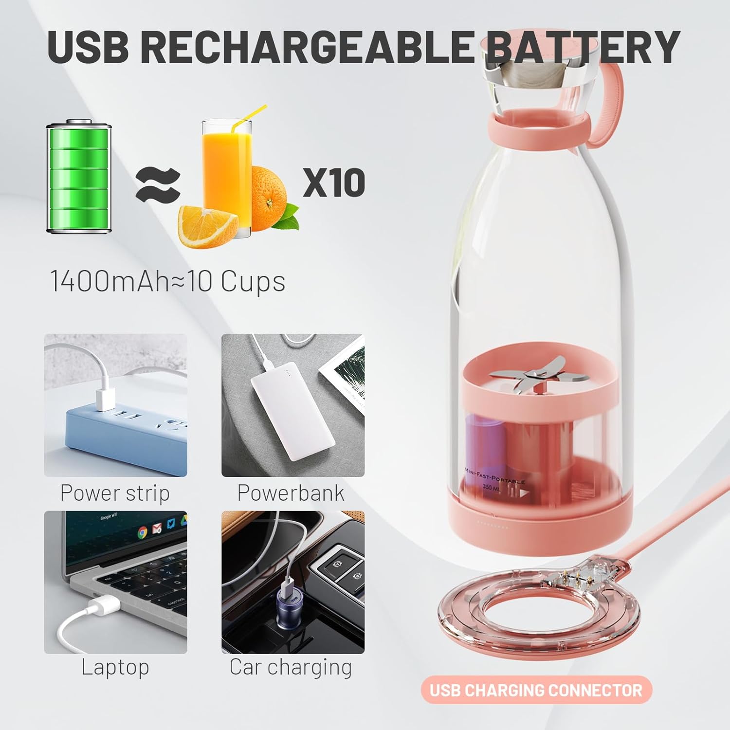 Portable Rechargeable Blender with Detachable Container and Magnetic Charging