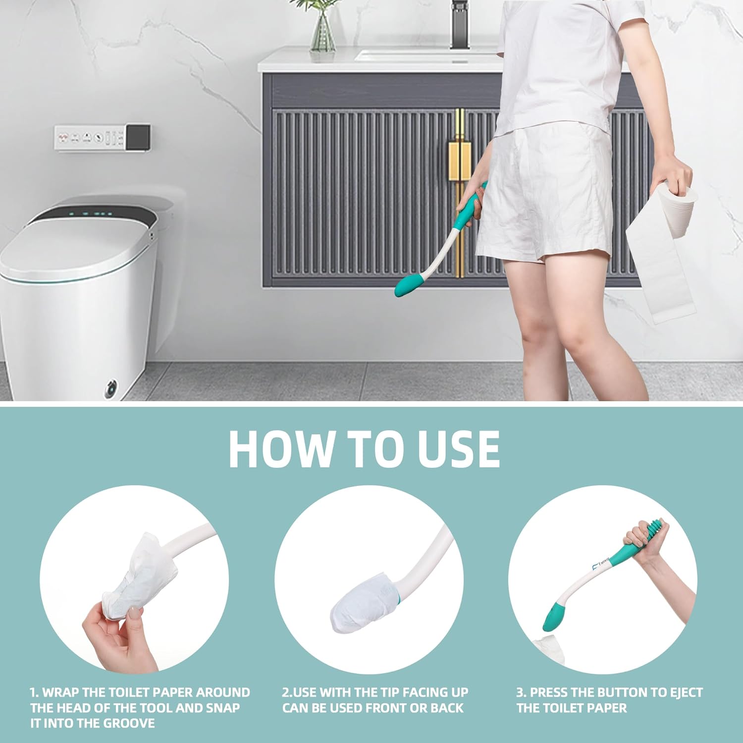 Extended Reach Toilet Hygiene Tool with Push-Button Release, 2-Pack