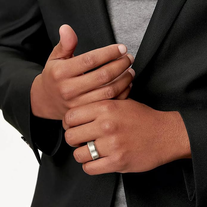 8mm Stainless Steel Band Ring with Matte Finish and Beveled Edges, Sizes 6-14