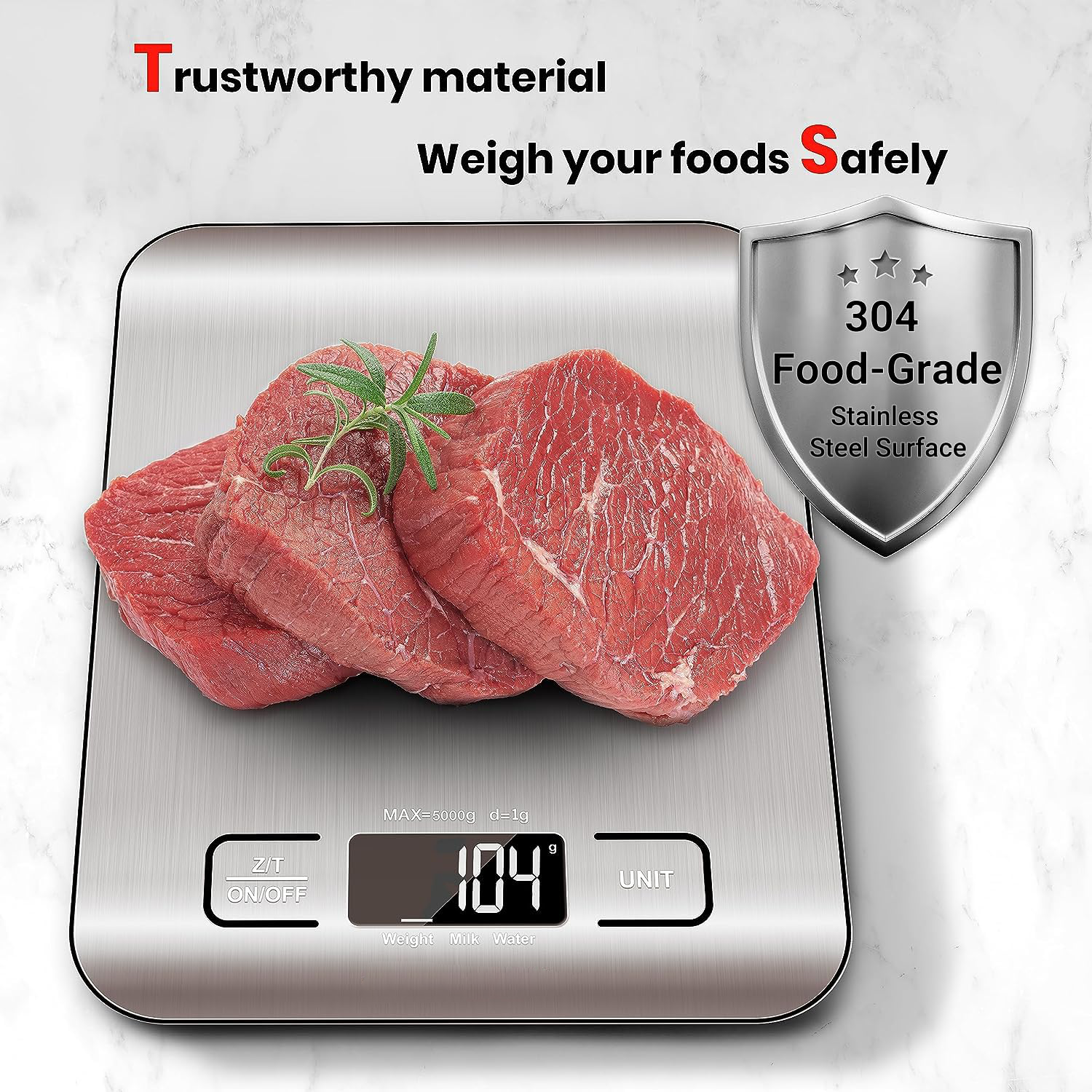 Kitchen Scale with Backlit Display and Multiple Unit Conversion, Stainless Steel