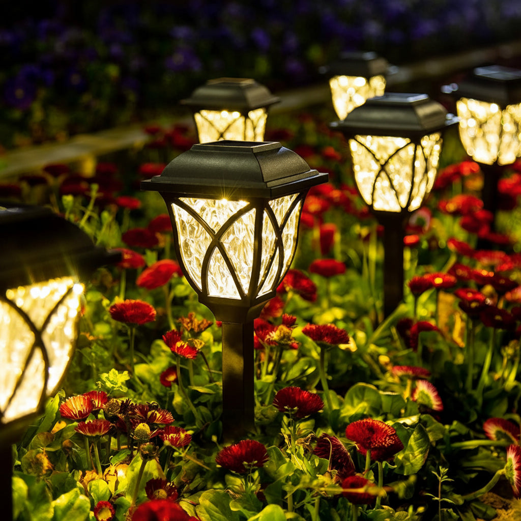 Solar Pathway Lights with Water-Ripple Pattern and Auto On-Off, 6-Pack
