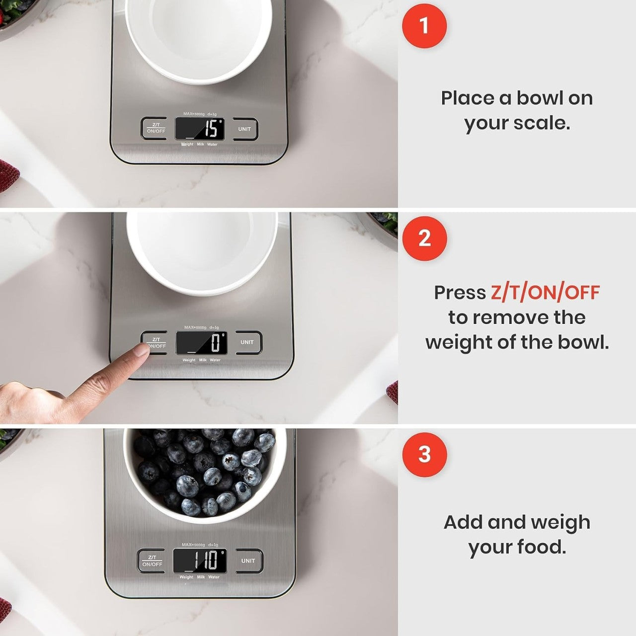 Kitchen Scale with Backlit Display and Multiple Unit Conversion, Stainless Steel