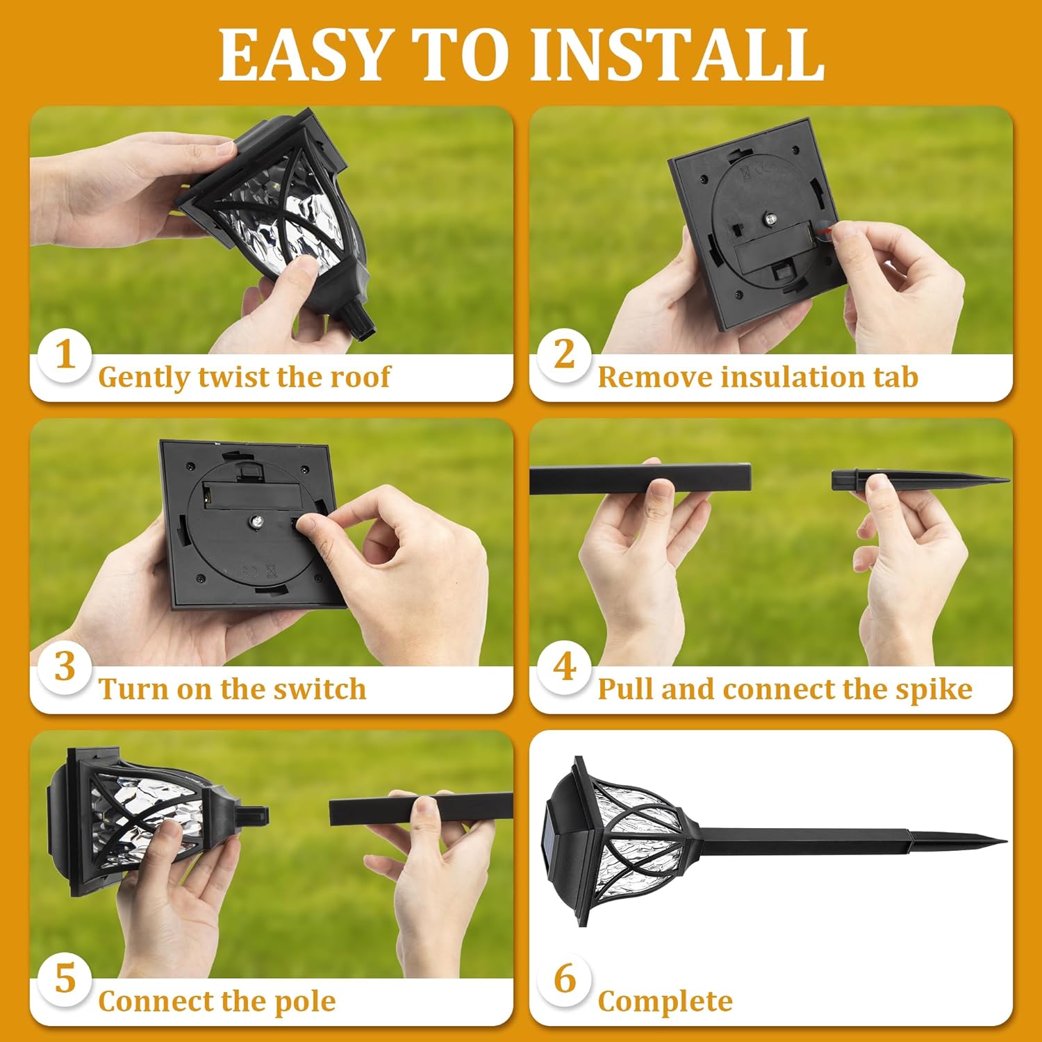Solar Pathway Lights with Water-Ripple Pattern and Auto On-Off, 6-Pack