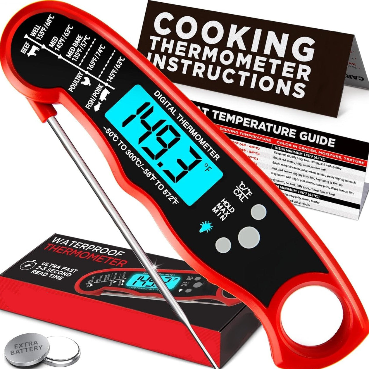 Digital Meat Thermometer with 2-3 Second Response Time and Backlit Display