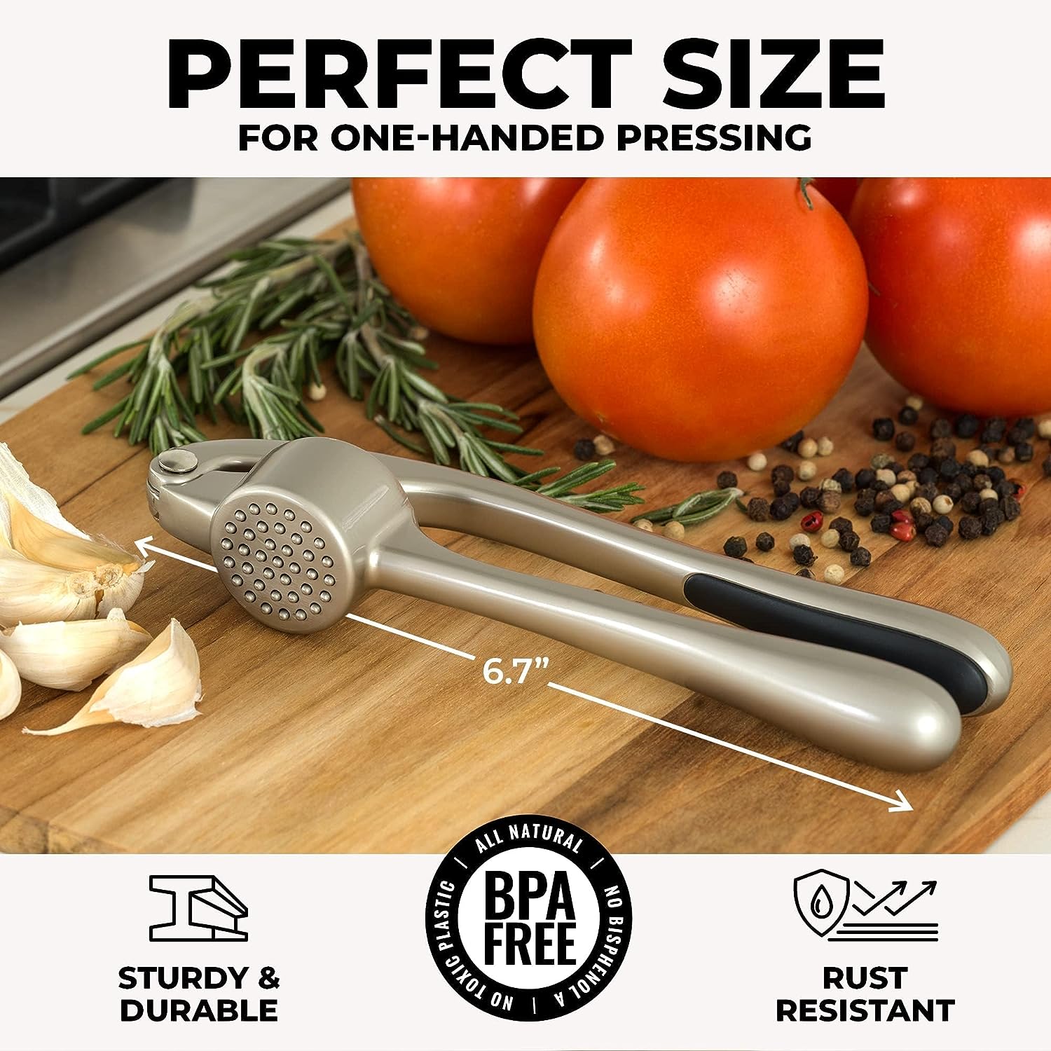 Garlic Press with One-Handed Operation and 37 Precision Holes