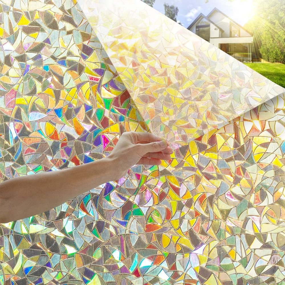 Rainbow Prismatic Window Film with Static Cling Application and UV Protection