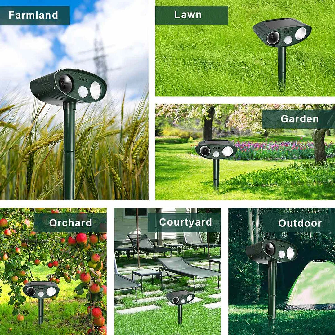 Solar Animal Repeller with Dual Ultrasonic Speakers and Motion Detection, 4-Pack
