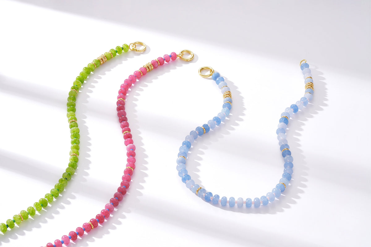 Natural Stone Beaded Choker Necklace with Gold-Plated Spring Ring Clasp