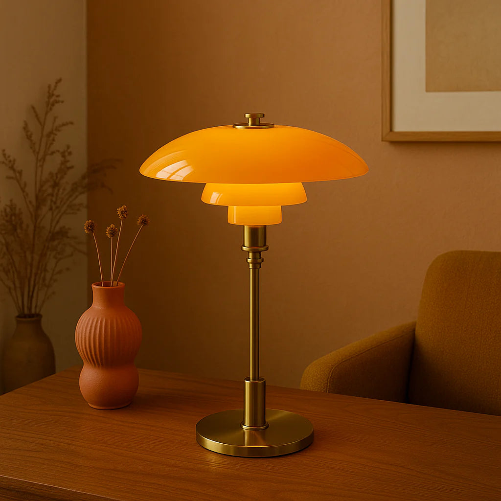 Scandinavian Table Lamp, Glass Shade, Dimmable Lighting