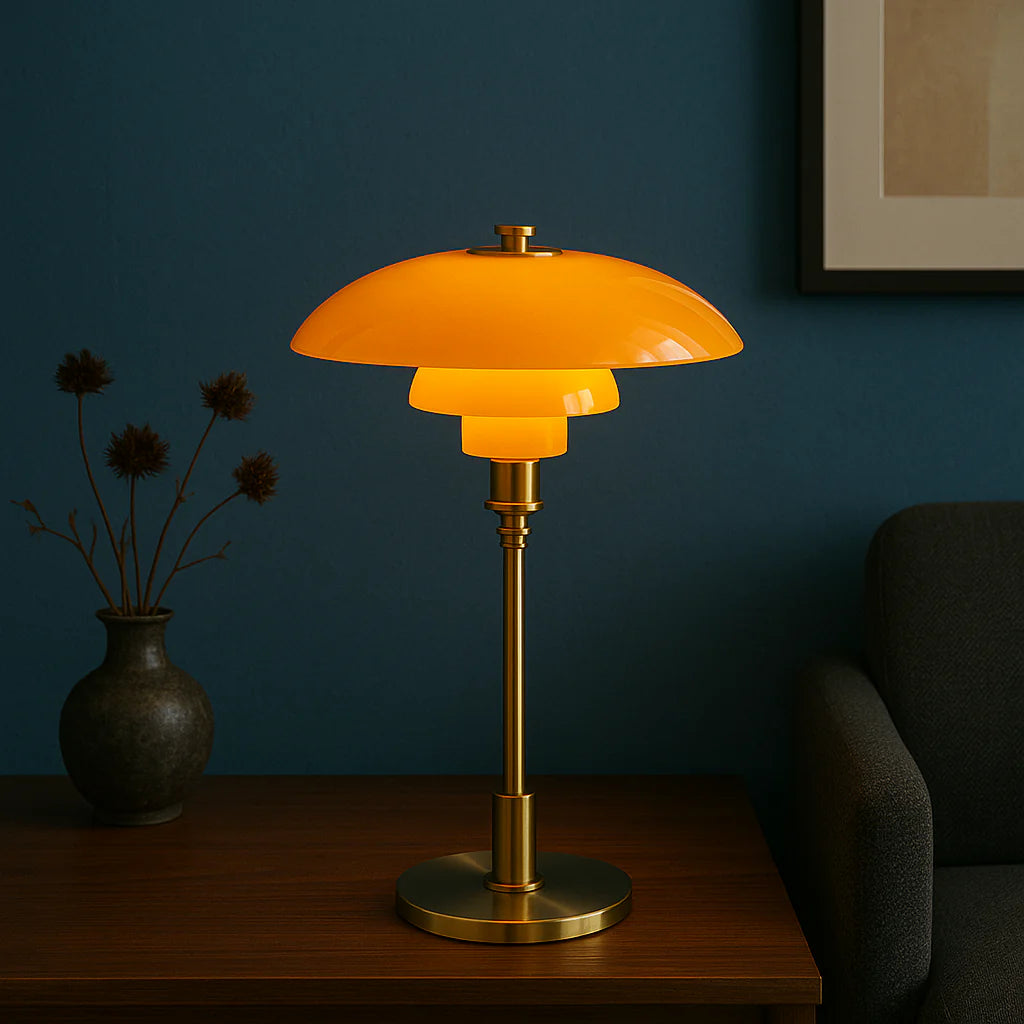 Scandinavian Table Lamp, Glass Shade, Dimmable Lighting